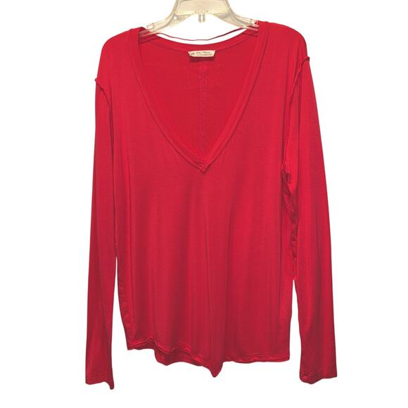 We The Free Womens XL Shirt Long Sleeve Hot Pink Oversize V Neck Athleisure - Picture 1 of 12